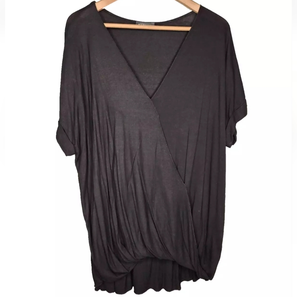 Kari Lyn Black Surplice Short Sleeve Top Size 2X New Without Tags